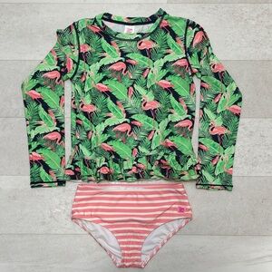 Ruffle Butts Flamingo Rashguard Set